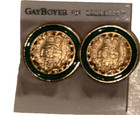 Vintage Gay Boyer singed Gold tone and green earrings round clip on — photo 2