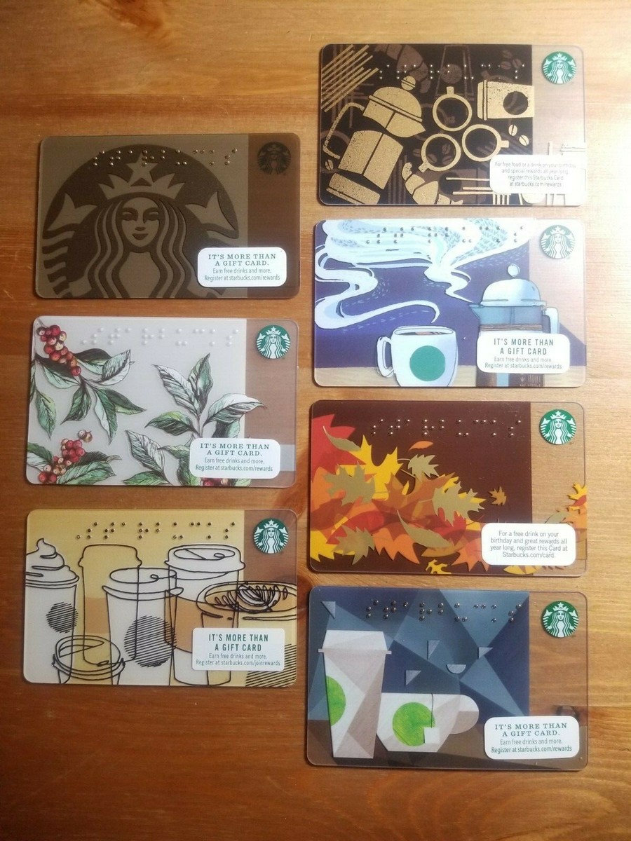 STARBUCKS BRAILLE GIFT CARD COLLECTION (2011-2017) - Set of 7