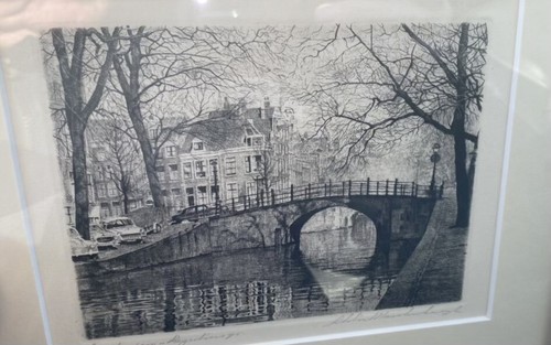 Vtg 1970 Dutch artist Maarten Langbroek Etching PRINT Amsterdam Reguliersgracht - Picture 2 of 11