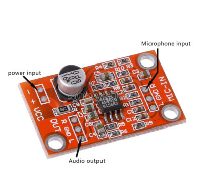 AD828 Stereo Dynamic Microphone Preamplifier Board MIC Preamp Module DC 3.8V-15V