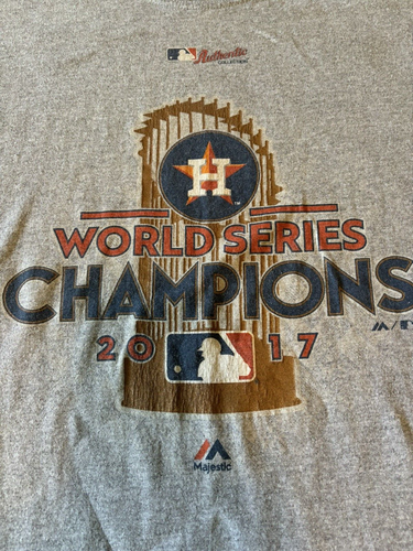 Camicia grigia Houston Astros 2017 World Series Champions da uomo taglia Large Majestic - Foto 3 di 9