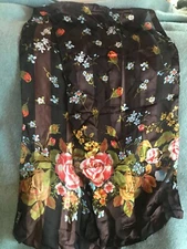 Cejon 100% Silk Dark Brown w Light Blue Orange & Rose Flowers Women’s Neck Scarf