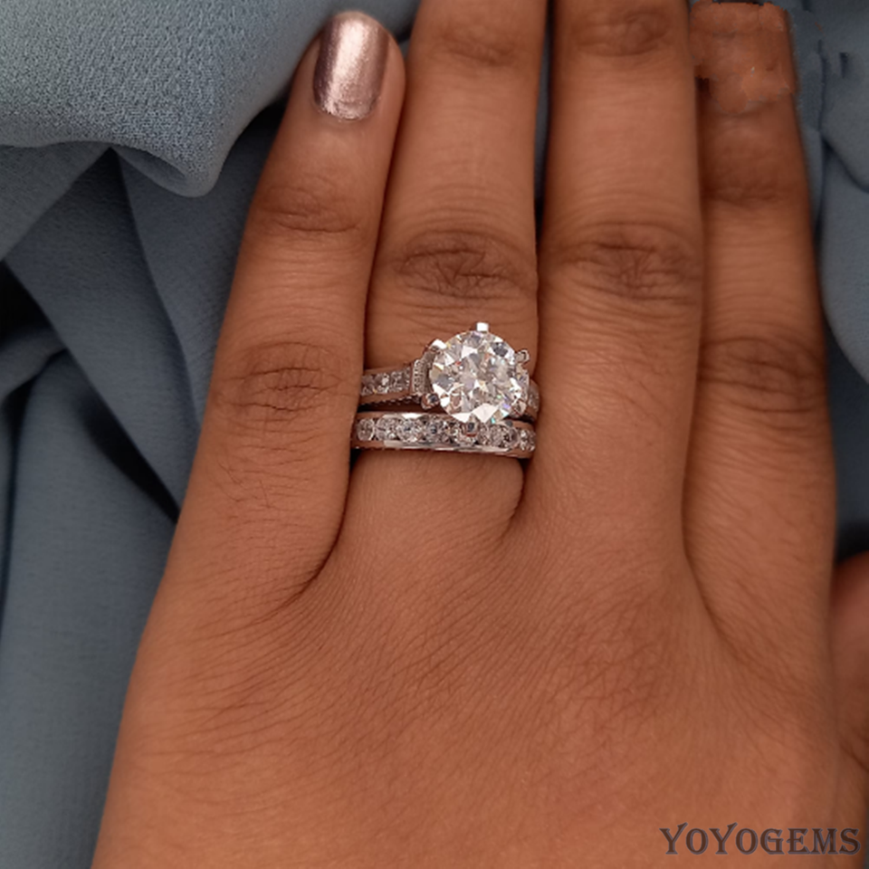 Moissanite Bridal Set Engagement Ring 3 CT Round Cut F/VVS1 Solid 14K ...