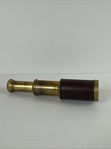 Vintage Brass Leather Wrapped Telescope Spyglass 3"- 6" Extended Pocket Size - Picture 2 of 6