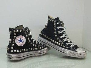 Converse all star Hi borchie e teschi scarpe donna uomo nero vintage  artigianali | eBay