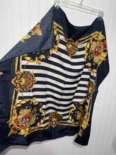 Vintage Elegant Dark Navy and Gold Scarf with Stripe