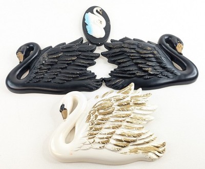 Miller Studio Swan Wall Decor 1968 Black White Chalkware Gold Accent Vintage MCM