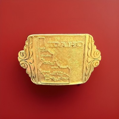 Rare Gold Tone Map Of Idaho Belt Buckle W/Error Location Of Twin Falls