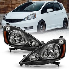 For 2009-2014 Honda Fit Black Housing Headlights Headlamps Pair Leftright