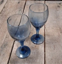 Pair of Smoky Blue Stemmed Wine Glasses