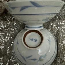 RARE HALLMARKED PAIR OF ASIAN RICE BOWLS BEAUTIFUL PERFECT CONDITION 5 In Diam