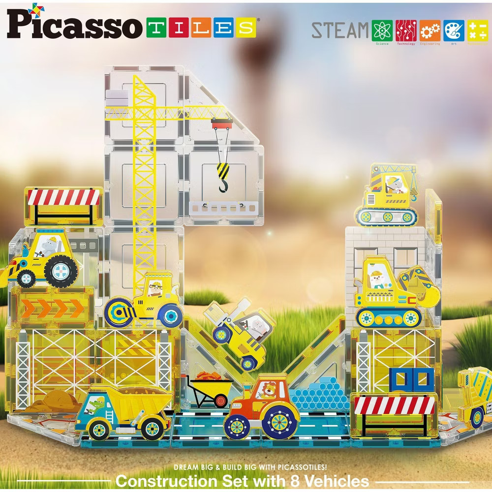 PICASSO-TILES 45PCS Magnetic Tiles for Kids Construction Theme STEM 9790₽