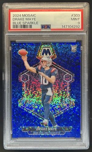 2024 Panini Mosaic Drake Maye RC Blue Sparkle Prizm Rookie #/96 Patriots PSA 9