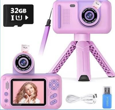 Kinderkamera, 1080P 40MP Digitalkamera für Kinder mit Stativ - Pink/Lila