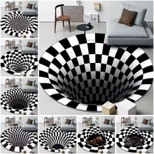 3D Visual Floor Illusion Round Trap Rug, Alfombra Estéreo Antideslizante Moderna