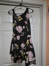 Black Floral Fit  Flare Sleeveless Scoop Neck Short Dress Pink Yellow Flowers