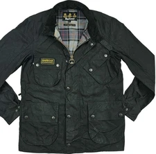 *HOT Men's BARBOUR @ INTERNATIONAL TRAILS BIKER PARKA LINED BLACK WAXED Jacket S