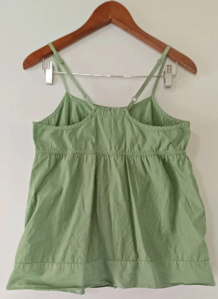 Cotton Babydoll Cami Empire Pinstripe sweetheart top Pintuck Pocket Green y2k M - Image 2 of 4