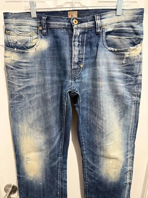$398 PRPS GOODS BARRACUDA SHANGRI LA DISTRESSED VINTAGE PAINTED JEAN 34 W36X33L - Image 2 of 4