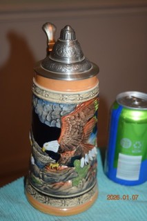 Bald Eagle Nest Handpainted German Beer Stein with Tag Ornate Pewter Lid Mint