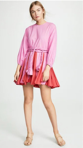 Rhode Resort Ella Mini Dress Belted Tent Shift Cotton Pink Prism Small