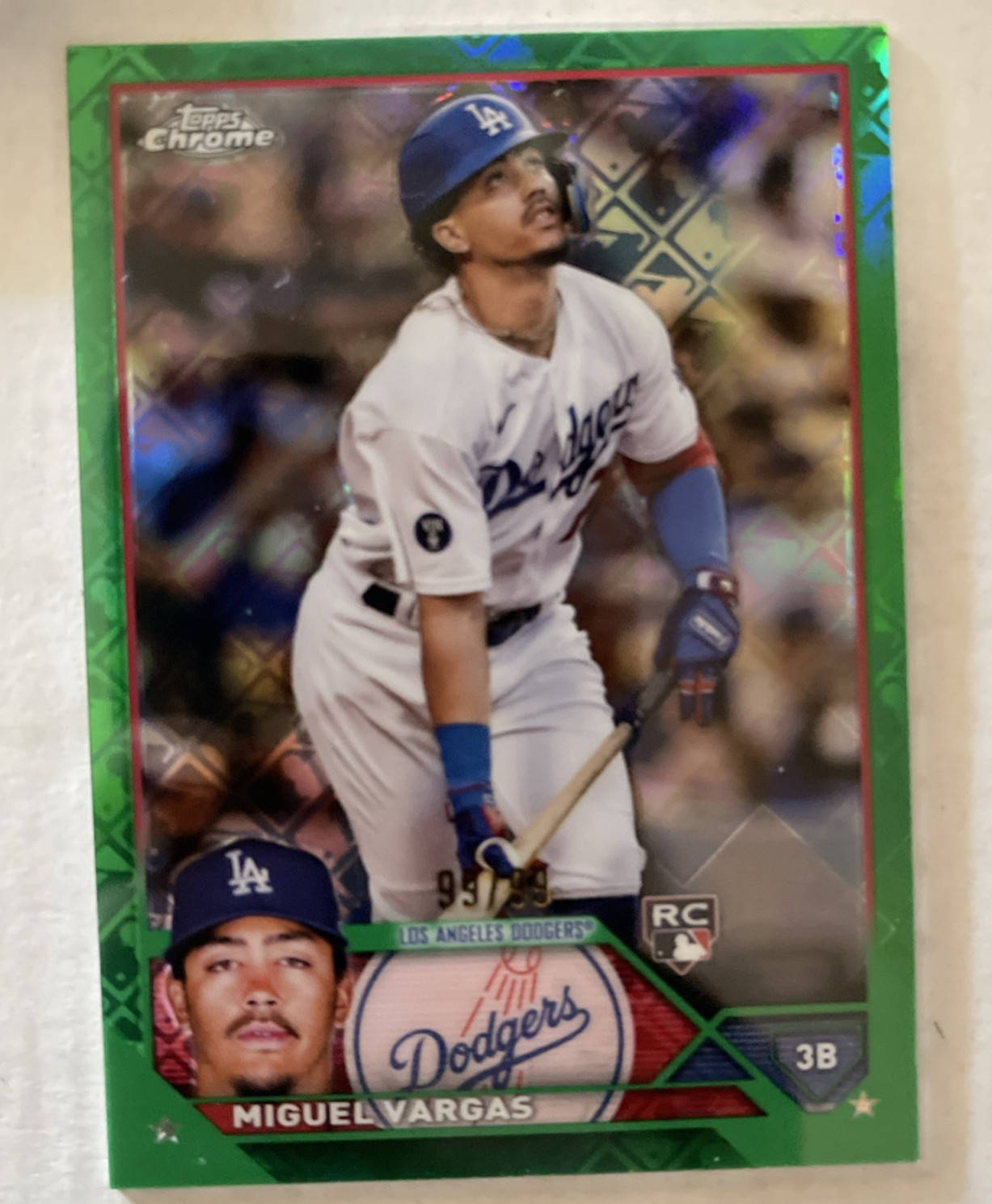 2023 Topps Chrome Logofractor Edition Green Refractor 99/99 Miguel Vargas 2l4