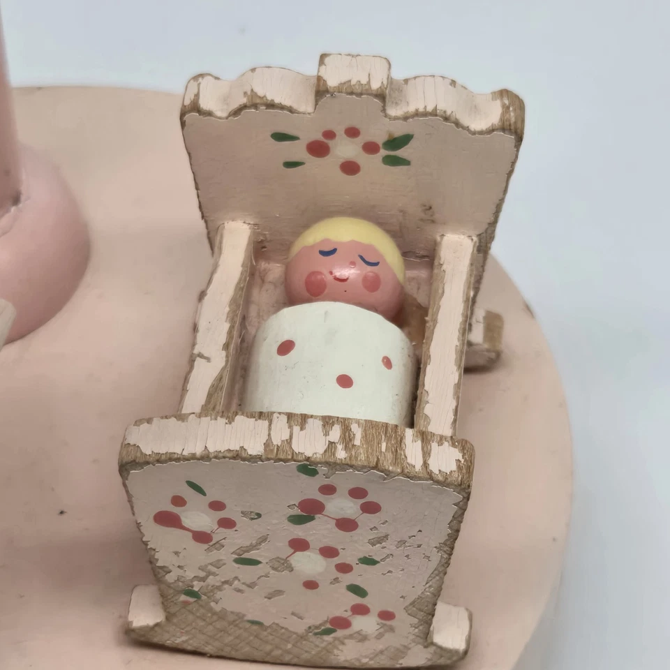 Lámpara vintage para bebé Plastics Inc. Lámpara de madera rosa mamá cuna bebé Foto 3 de 4