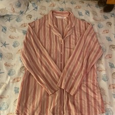 Vintage 80s Victoria's Secret L Pink/White Striped Silk Button-Front Pajama Set