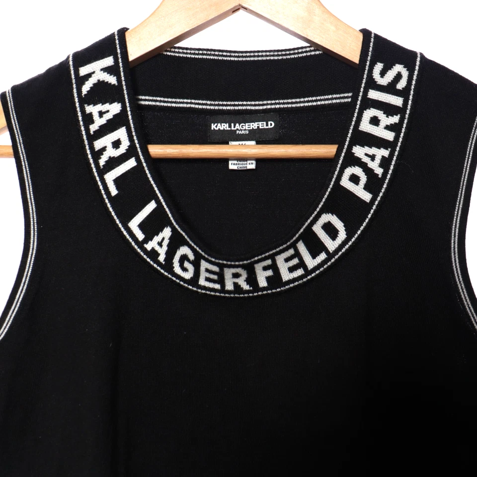 Karl Lagerfeld Paris Black Sleeveless Top Women Medium Black Rayon Logo Neckline - Image 3 of 4