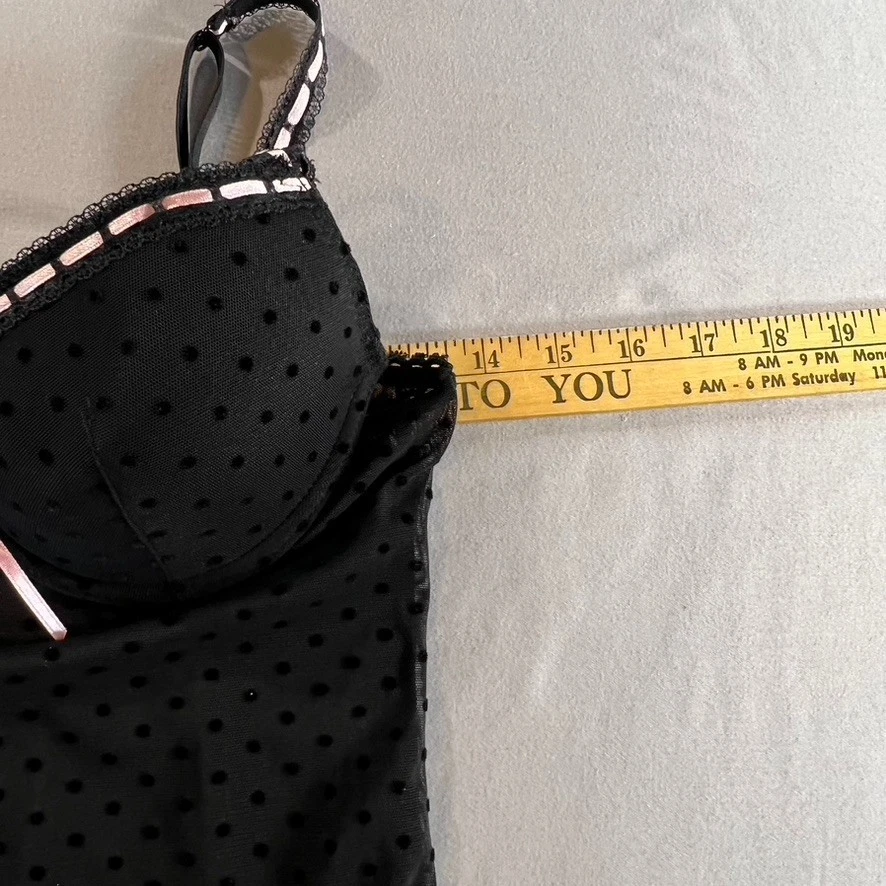 Donna L’oren Negro Lunares Malla Bustier Top M Rosa Lazo Lencería Y2K Coqueta Foto 3 de 4