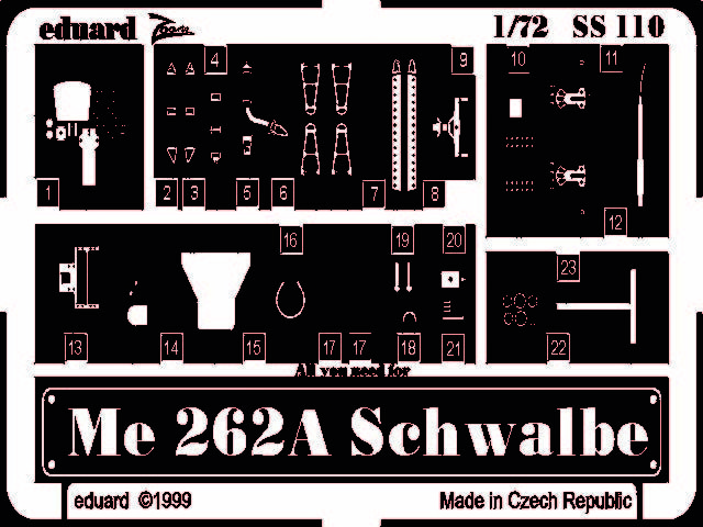 Eduard Accessories SS110 - 1:72 Me-262 A Swallow - Etch Set - New