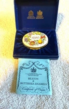 RARE! 1980 HALCYON DAYS BILSTON & BATTERSEA ENAMEL FLORAL TRINKET OVAL  BOX