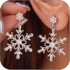 Snowflake Earring Snowflake Drop Earrings for Women Silver Rhinestone Snowflake
