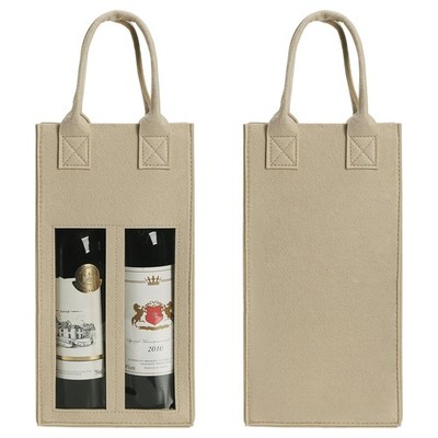 4 PCS Double Wine Bag With Window Felt Reusable Bottle Packaging Gift Tote