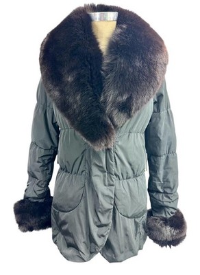 Post Card Puffer Parka Down Jacket Removable Shadow Fox Collar & Sleeves Size 8