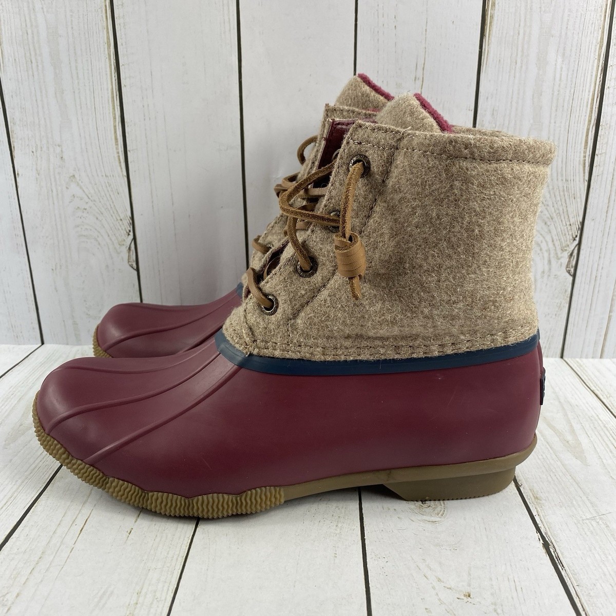 Sperry Mens Saltwater Buffalo Check Boot Red Size 10 M Sperry Red and Black Buffalo Plaid Duck Boots main image 2