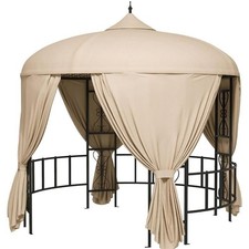 GAZEBO GIARDINO ROTONDO �3M CON TENDE, PRESE D'ARIA, METALLO/POLIESTERE BEIGE