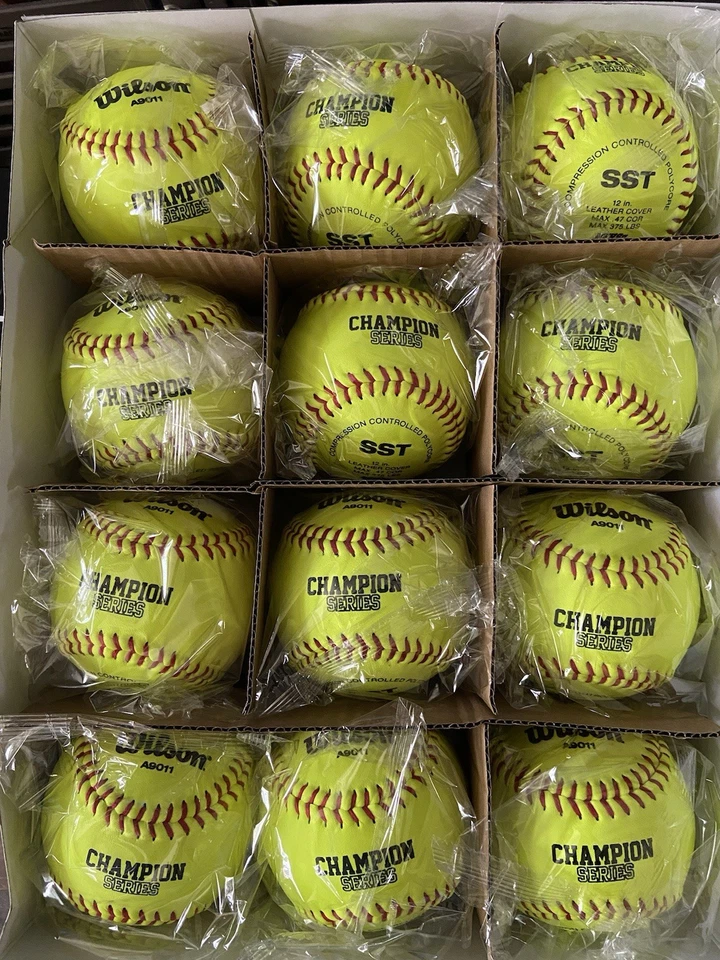 Wilson A9011 12" Cuero Lanzamiento Rápido Softbols NFHS Costura Alta 1 Docena Nuevo En Caja Foto 2 de 2