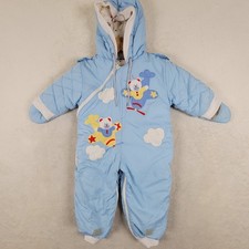 London Fog Vintage Infant Snowsuit Baby Fog 18M Blue Winter Hooded Zip Up Plane