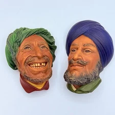 Vintage Kurd & Sika Middle Eastern Bossons Chalkware Heads