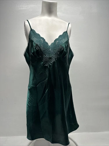 UNDERCOVER Victorias Secret Vestito Slip Babydoll Senza Maniche Raso Pizzo Verde Smeraldo S Small