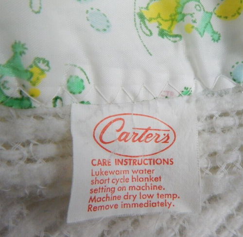 Manta de bebé acrílica térmica vintage Carters blanca tejida payasos osos borde de nailon - Imagen 3 de 3