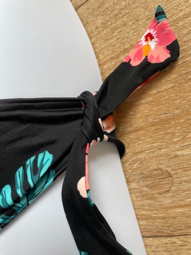 Chic Black Colourful Tropical Floral Print Bikini Briefs Bottoms Tie Side Detail - Picture 2 of 5