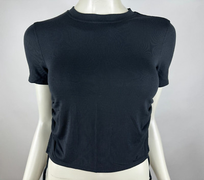 Lululemon Side Cinch Ribbed T-Shirt Black Women 6? Stretch Modal Crew Neck Yoga