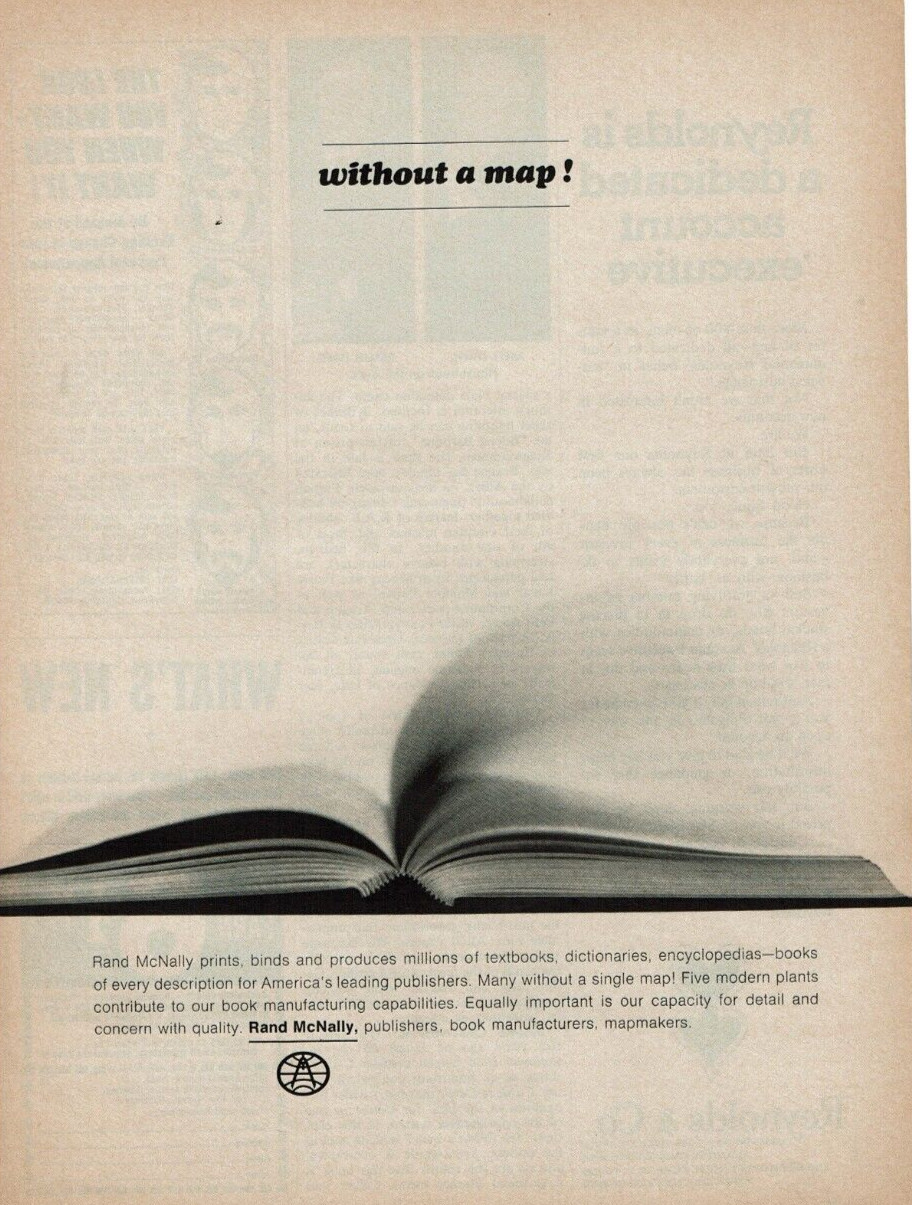 1969 Vintage Print Ad Rand McNally without a map! prints binds textbooks publish