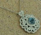 18k Solid White gold Natural Diamond & Cushion Cut Blue Zircon pendant 7.04ct CO — photo 3