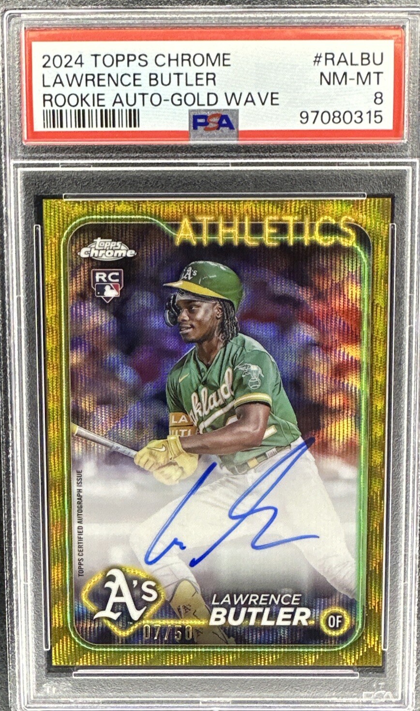 2024 TOPPS CHROME LAWRENCE BUTLER GOLD WAVE REFRACTOR AUTO /50 RC #RA- LBU A’s