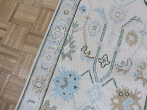 2'7 x 12 Runner Hand Knotted Ivory Oushak Oriental Rug G15595 - Picture 7 of 13