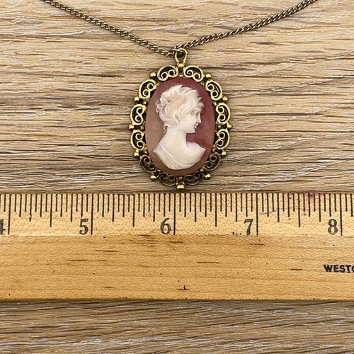 Vintage Cameo Gold Tone Necklace Pink Costume Fashion Jewelry 24" - Picture 7 of 8