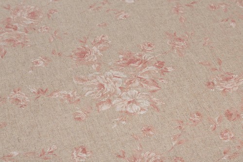 PETITE FLOWER PINK ACRYLIC COATED TABLE CLOTH ROSE RED BEIGE LEAVES WIPE ABLE - Picture 2 of 2